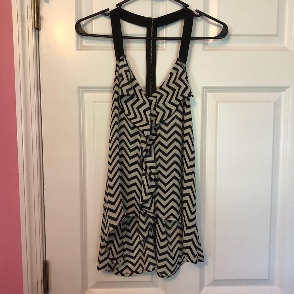 •Black and white tank•